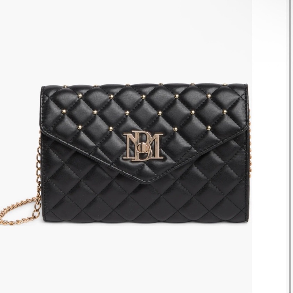 NWT Badgley Mischka Diamond Quilted Convertible Crossbody Bag in Black